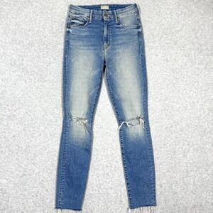 Mother Jeans Women 25 High Waisted Looker Ankle Fray Thrilling Shots Medium Wash